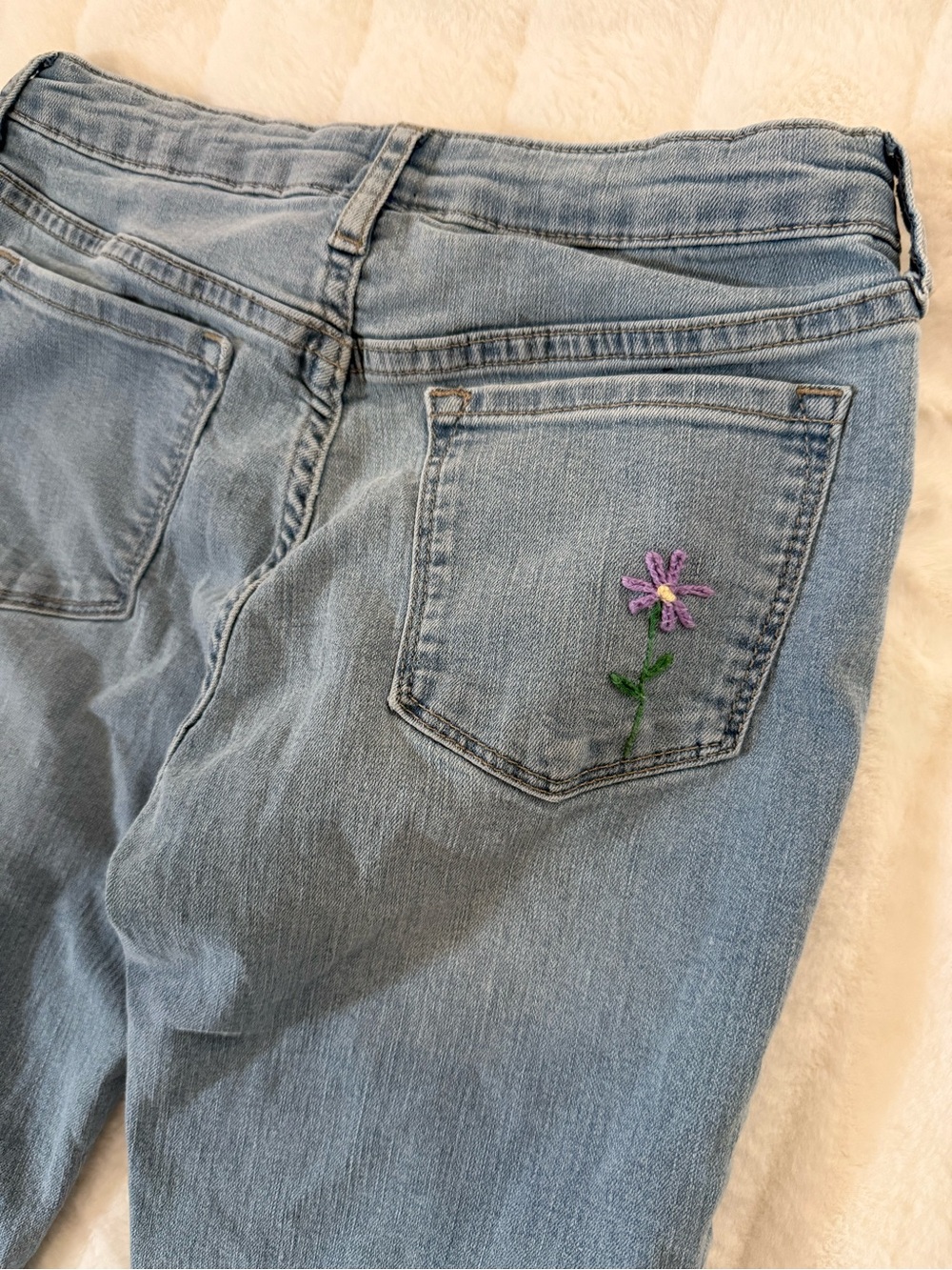 GAP Light Blue Denim Jeans with Purple Flower Embroidery